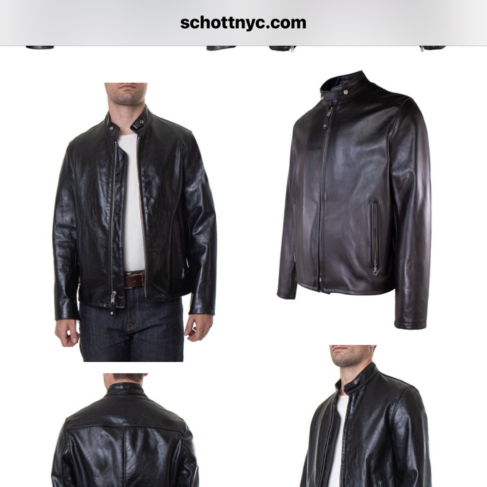 Schott Classic Black Leather Cafe Racer Jacket